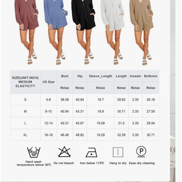 New V Neck Button Rompers Long Sleeve Loose 1 Piece Short Jumpsuit with Pockets - Picture 9 of 9